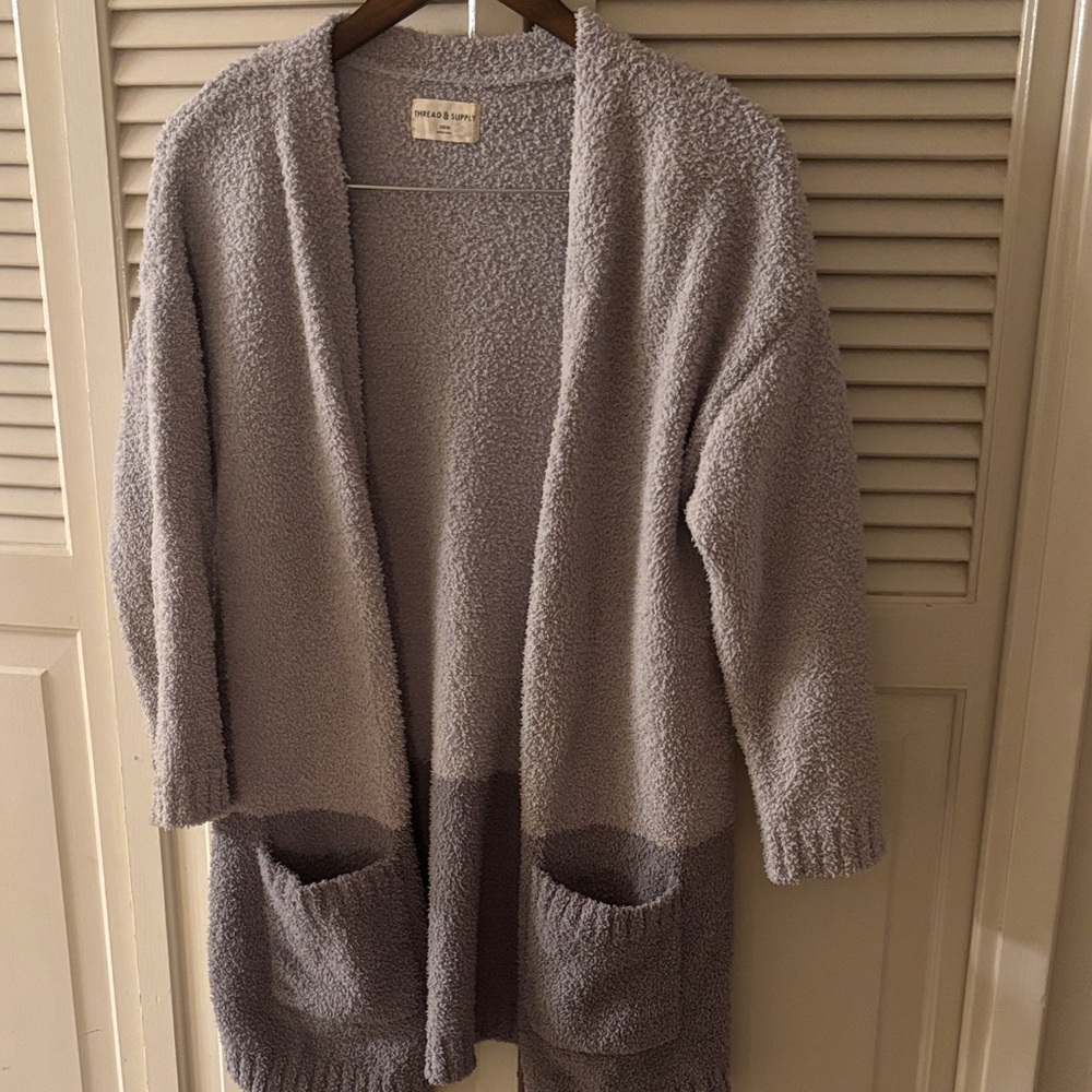 Thread & Supply Cozy Gray Colorblock Cardigan OS Fall/Winter Coastal Grandma